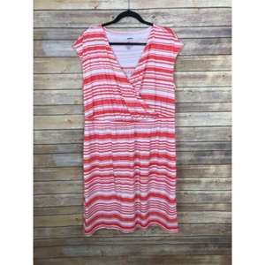 Sonoma 2X V Neck Red Striped Tee Shirt Dress B6